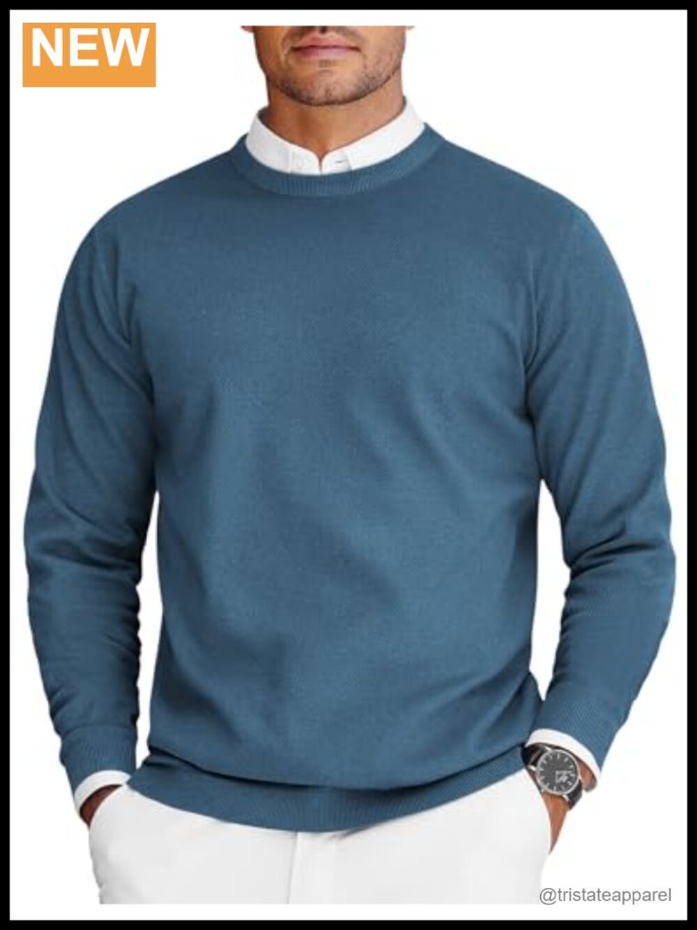Mens Crew Neck Sweater Long Sleeve Lightweight Knit Pullover